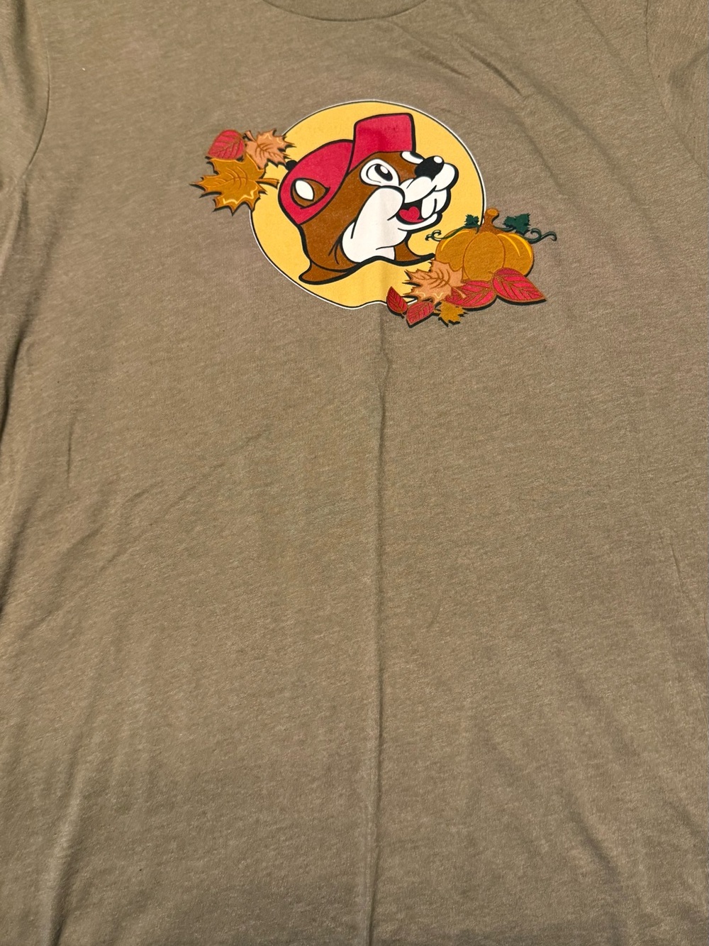 Men's Tan Short Sleeve Graphic Tee with Fall BUC-EE